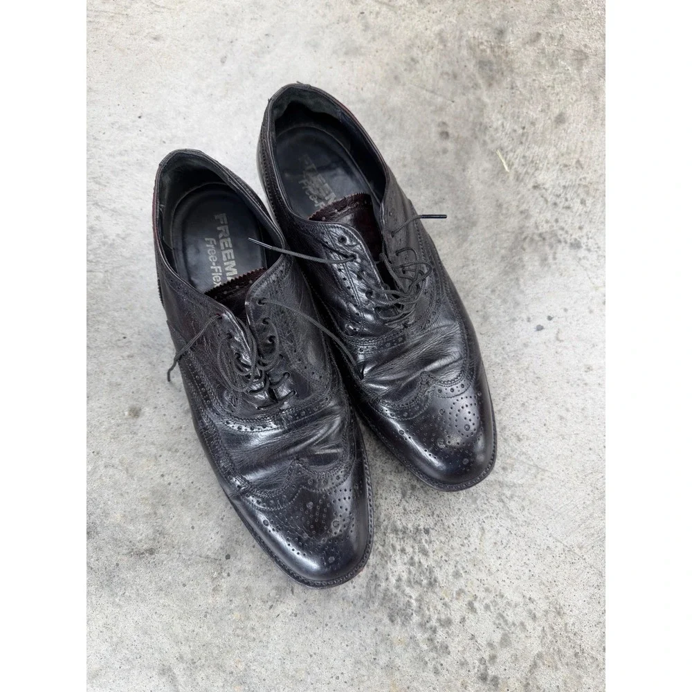 Vintage Freeman Free-Flex Mens 8 D Wingtip Brogue Oxfords Dark Burgundy Leather